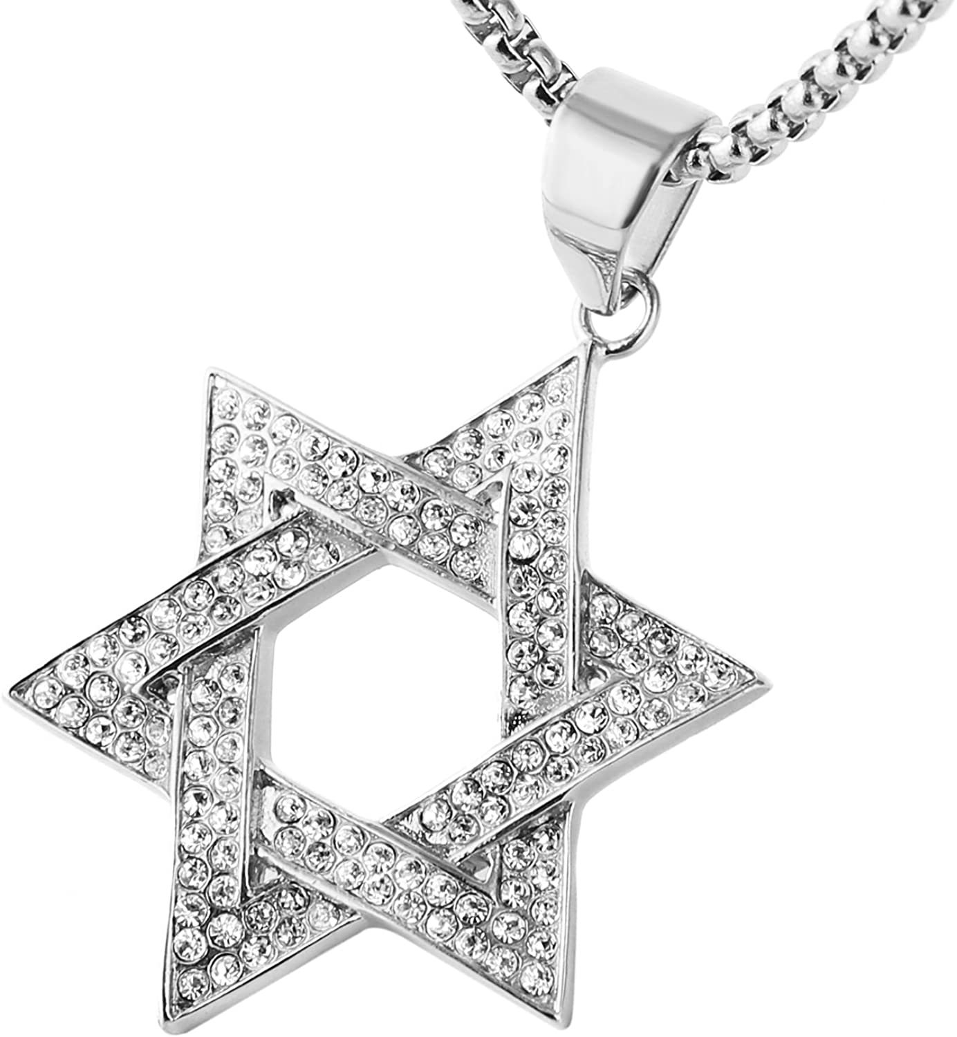 Hexagonal Star Pendant Hip Hop Gold Plated Necklace-silviax