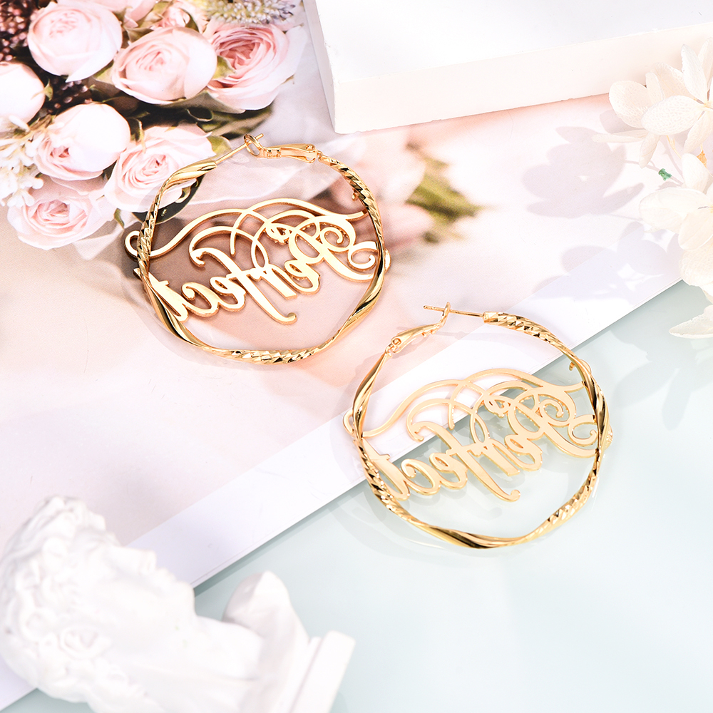 Hoop Earrings Personalized Custom Gold Plated Name Earrings Women Gift-silviax