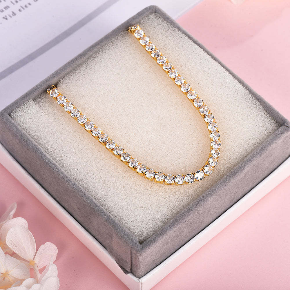 4mm Pendant Necklace Tennis Chains Gold Plated Hip Hop Style Necklace-silviax