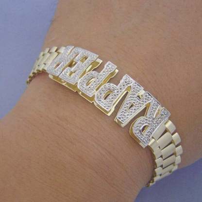 12mm Watch Band Chain Double Layer Personalized Custom Gold Plated Name Bracelet-silviax