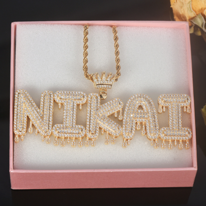 Crown Custom 2 to 6 Drip Letters Gold Plated Initial Necklace Hip Hop Style-silviax