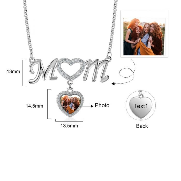 Mom 1 To 5 Hearts Photos Pendant With Engraved Text Personalized Custom Family Necklace-silviax