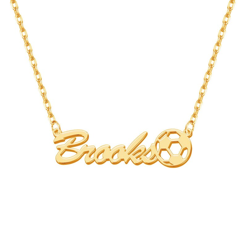 Sport Football Nameplate Pendant Personalized Custom Gold Plated Name Necklace
