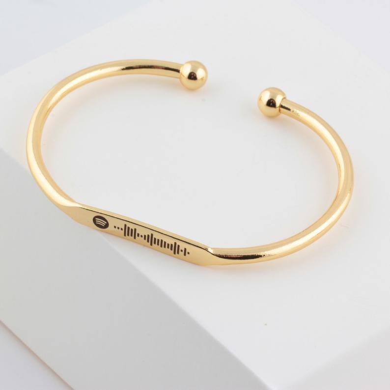 Spotify Code Scannable Custom Music Cuff Bangle Bracelet Gold Plated-silviax