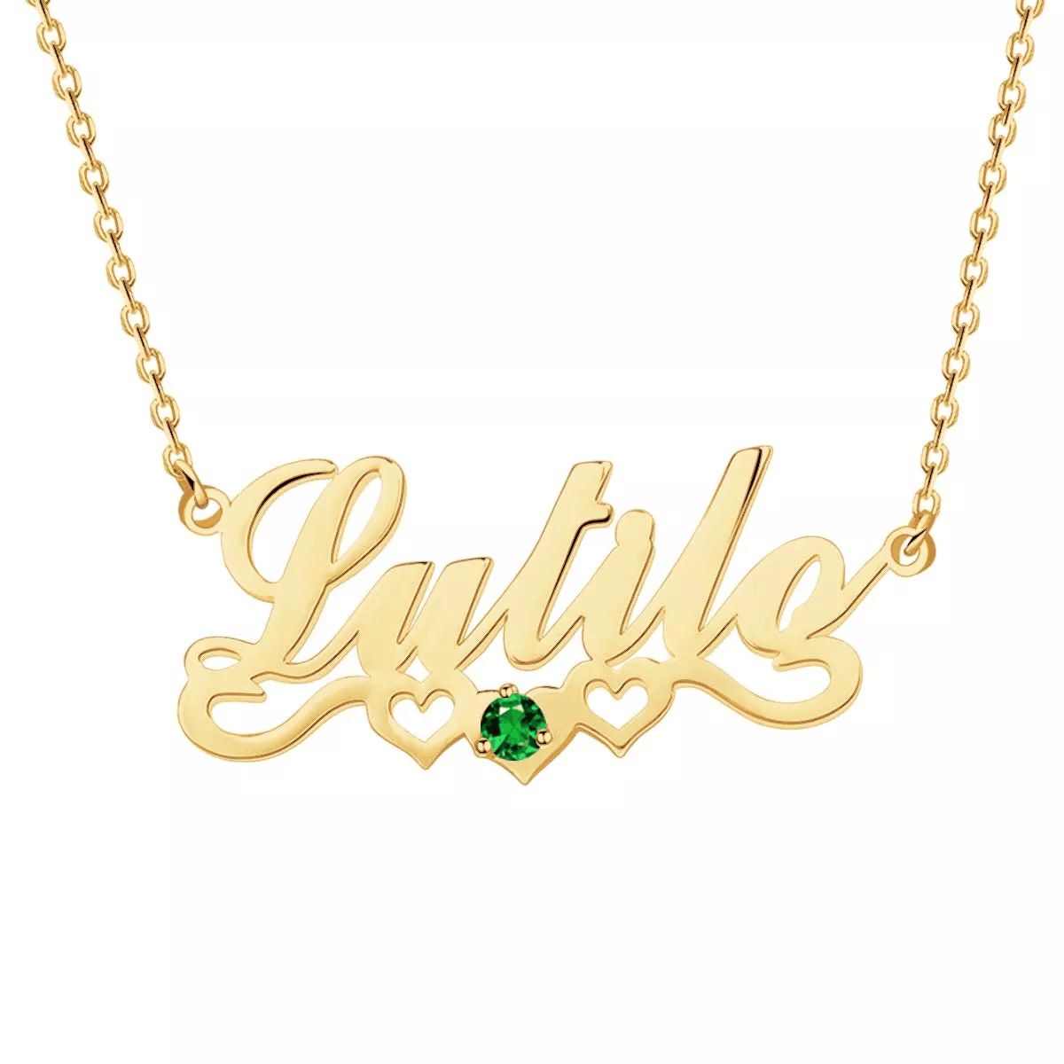 Three Heart and Birthstone Personalized Custom Gold Plated Name Necklace-silviax