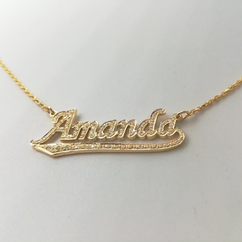 Personalise Custom Gold Plated Diamond Name Necklace-silviax