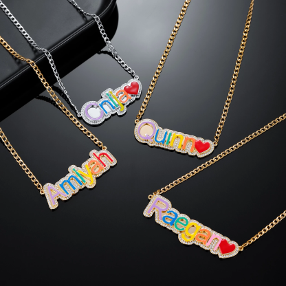 Personalized Gold Plated Multicolor Acrylic Name Necklace with Heart-silviax