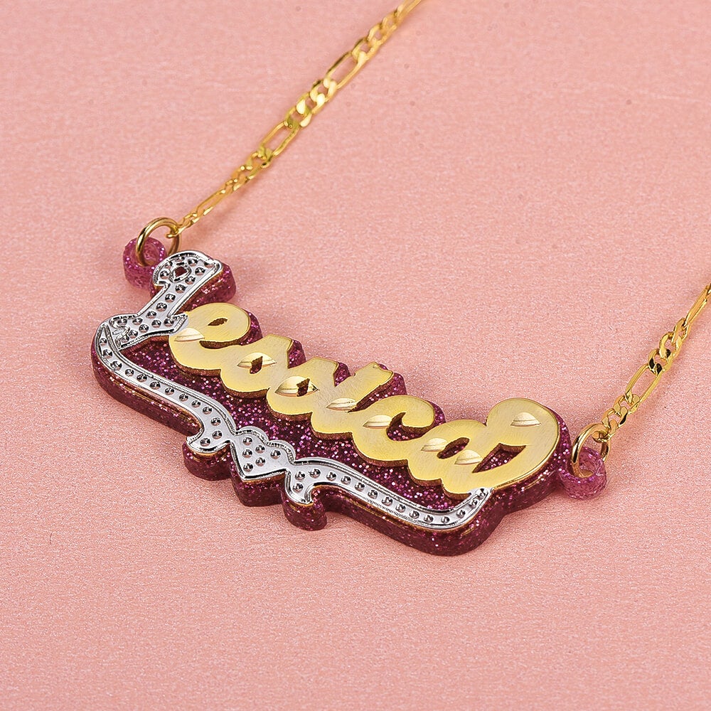Acrylic Double Layer Two Tone Personalized Custom Gold-plated Name Necklace and Name Ring Set-silviax