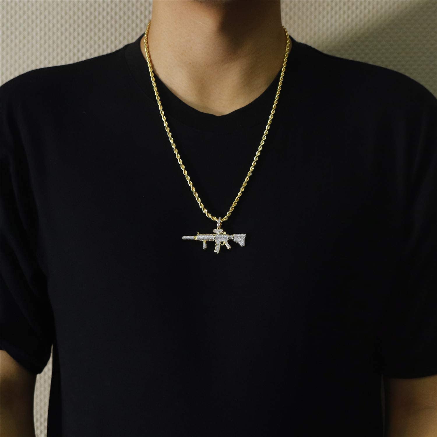 Gun Pendant Necklace Gold Plated Hip Hop Style Jewelry for Rapper-silviax