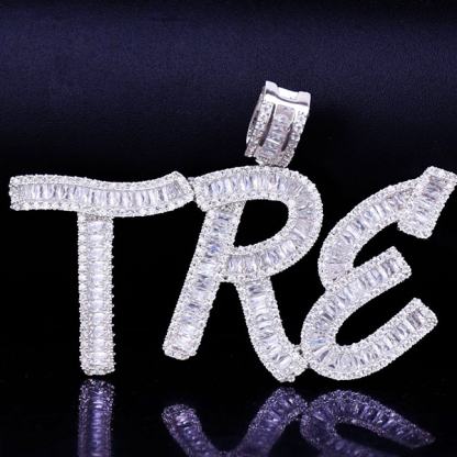 Custom Personalized Baguette Zircon 2 to 7 Letters Pendant Initial Necklace Tennis Chain-silviax