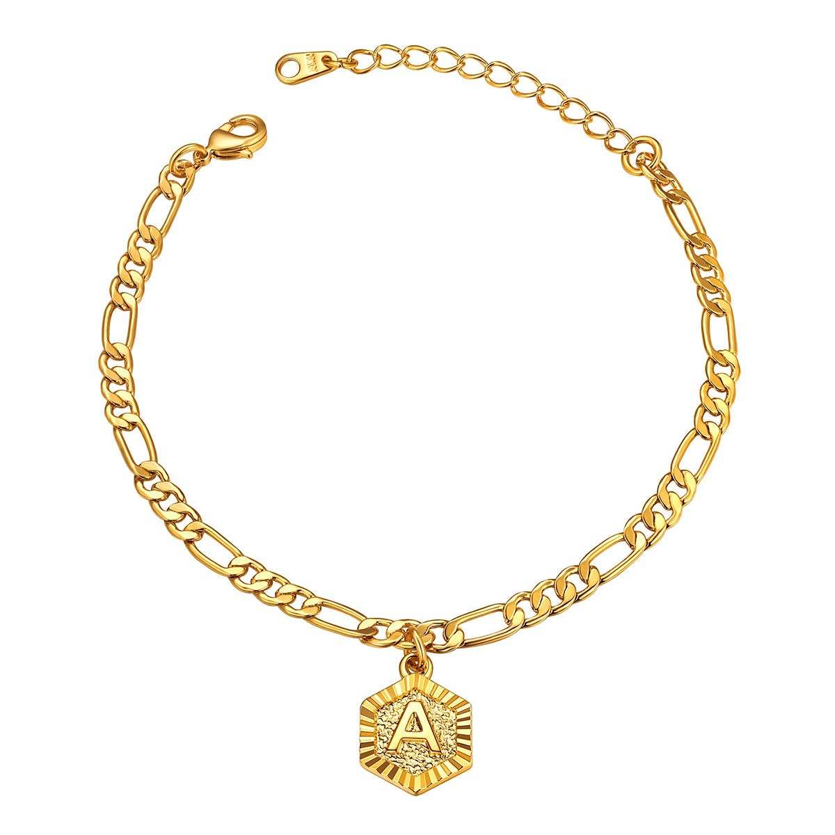 Hexagon Initial Letter Gold Plated Anklet-silviax