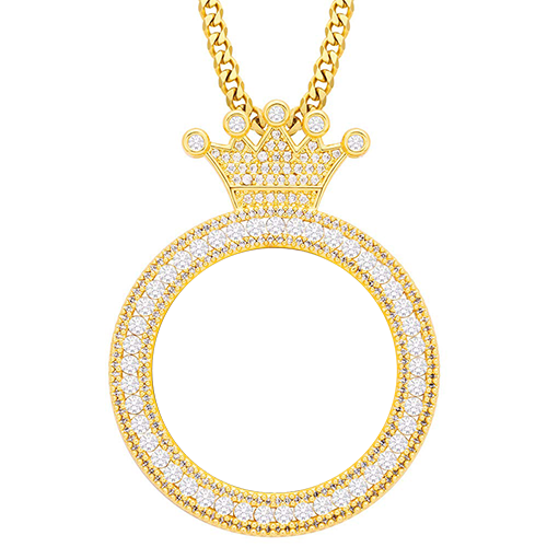 Round Pendant with Crown Photo Necklace Gold Plated-silviax