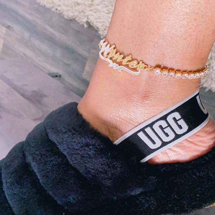 Tennis Chain Double Layer Two-tone Heart Personalized Custom Gold Plated Name Anklet-silviax