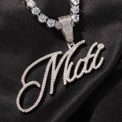 Tennis Chain Gold Plated Cursive Letter Pendant Personalized Custom Name Necklace-silviax