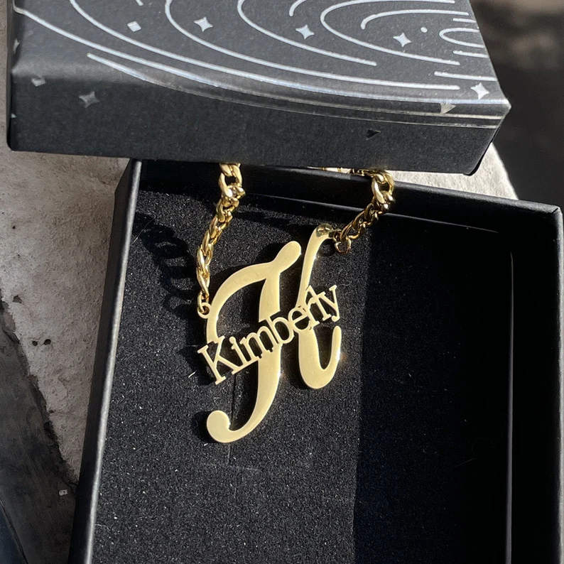 Personalized Custom Gold Plated Nameplate Intial Pendant Necklace-silviax