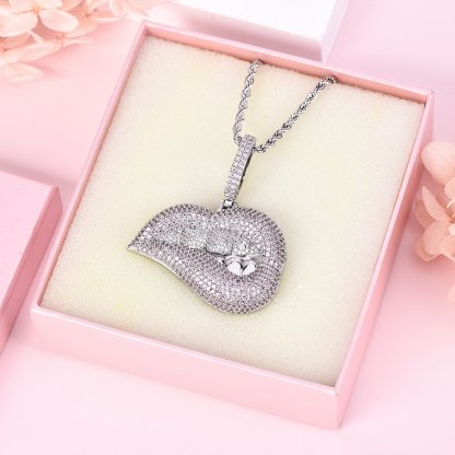 Hip Hop Style Iced Out Zirconia Bling Lip Kiss Pendant Necklace-silviax