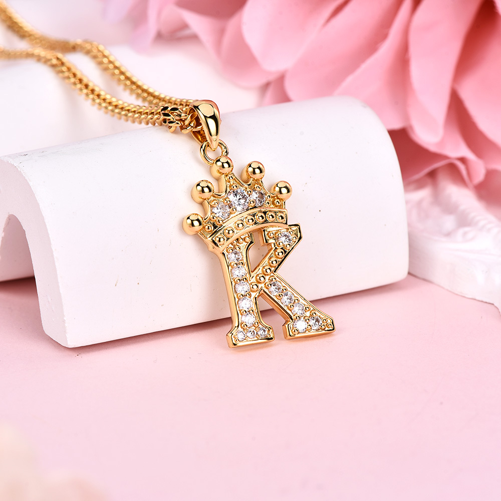 Customized Iced Out Crown A-Z Letter Initial Necklace Hip Hop Style-silviax