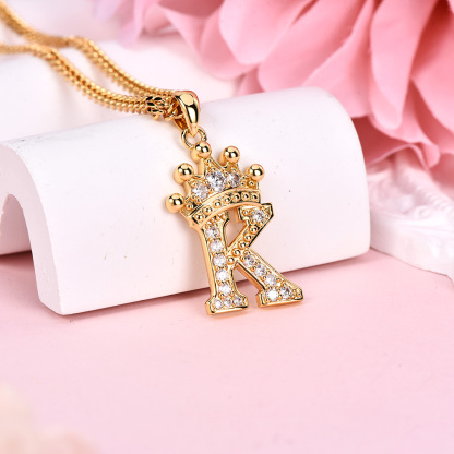 Customized Iced Out Crown A-Z Letter Initial Necklace Hip Hop Style-silviax