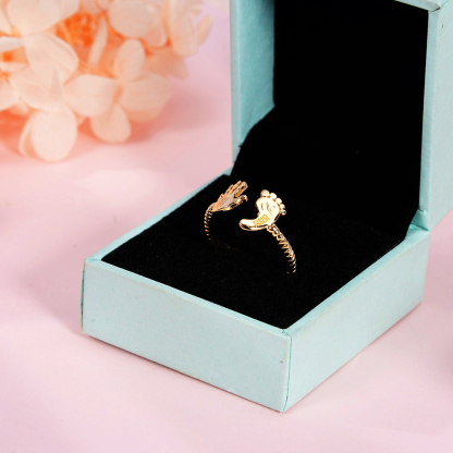 Baby Footprint And Handprint Personalized Engraved Name Ring-silviax