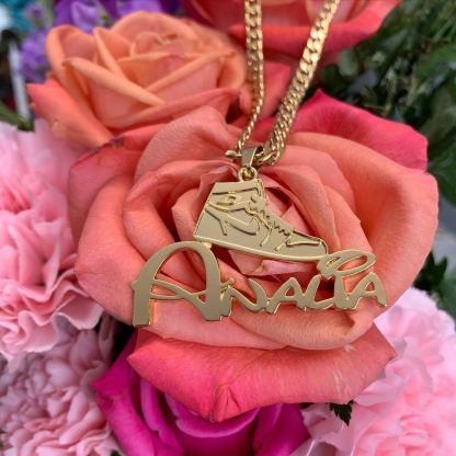 Sneakers Nameplate Pendant Personalized Custom Gold Plated Name Necklace-silviax