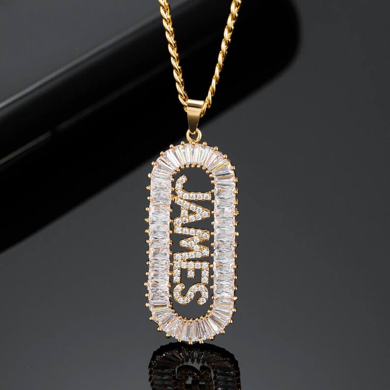 Inlaid Crystal Zircon Vertical Pendant Personalized Custom Name Necklace-silviax