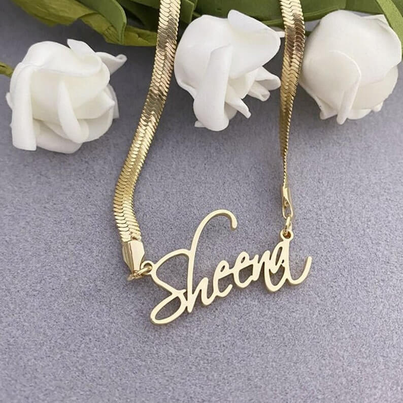Flat Snake Chain Personalized Custom Gold Plated Name Necklace-silviax