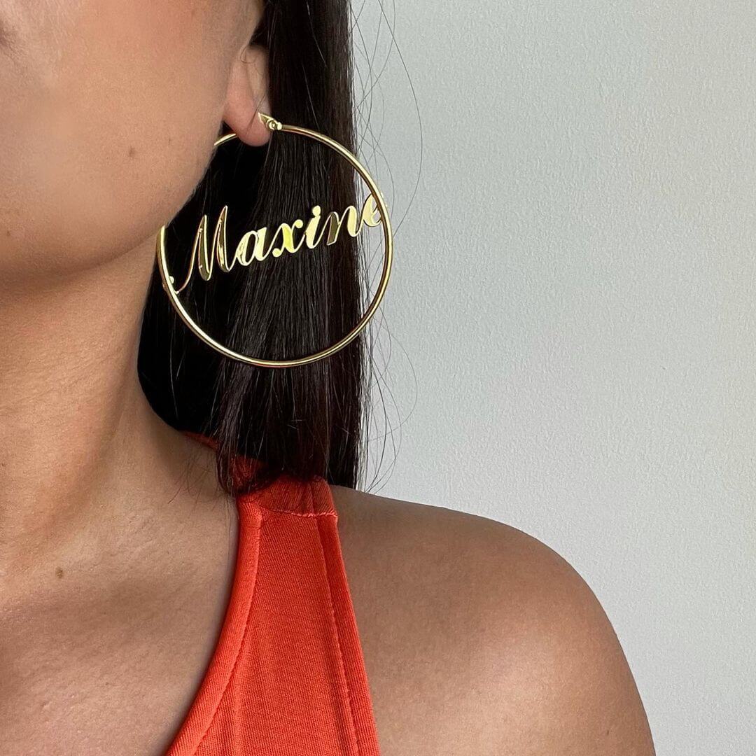 Gold Plated Custom Hoop Name Earrings-silviax