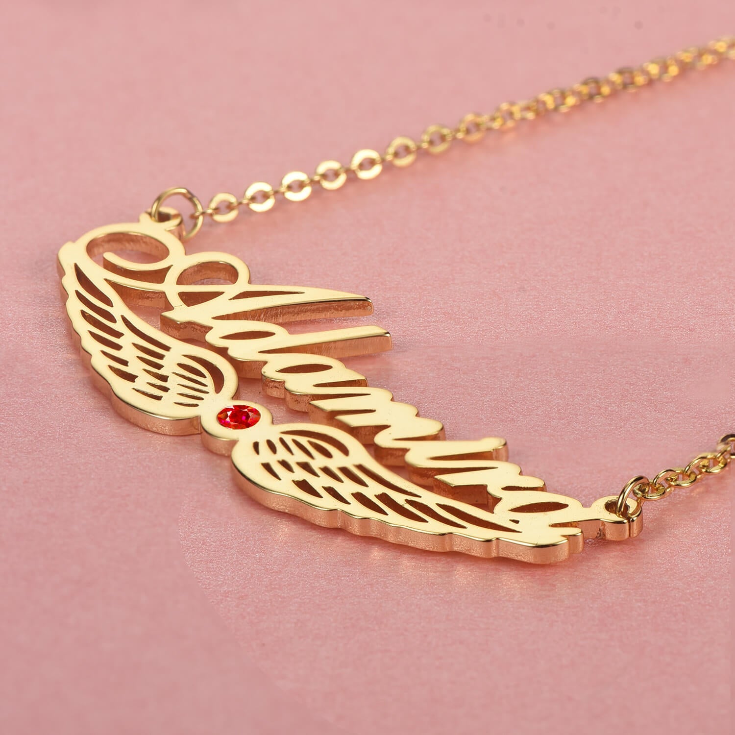 Angel Wing Nameplate Pendant with Birthstone Gold plated Personalized Custom Name Necklace-silviax