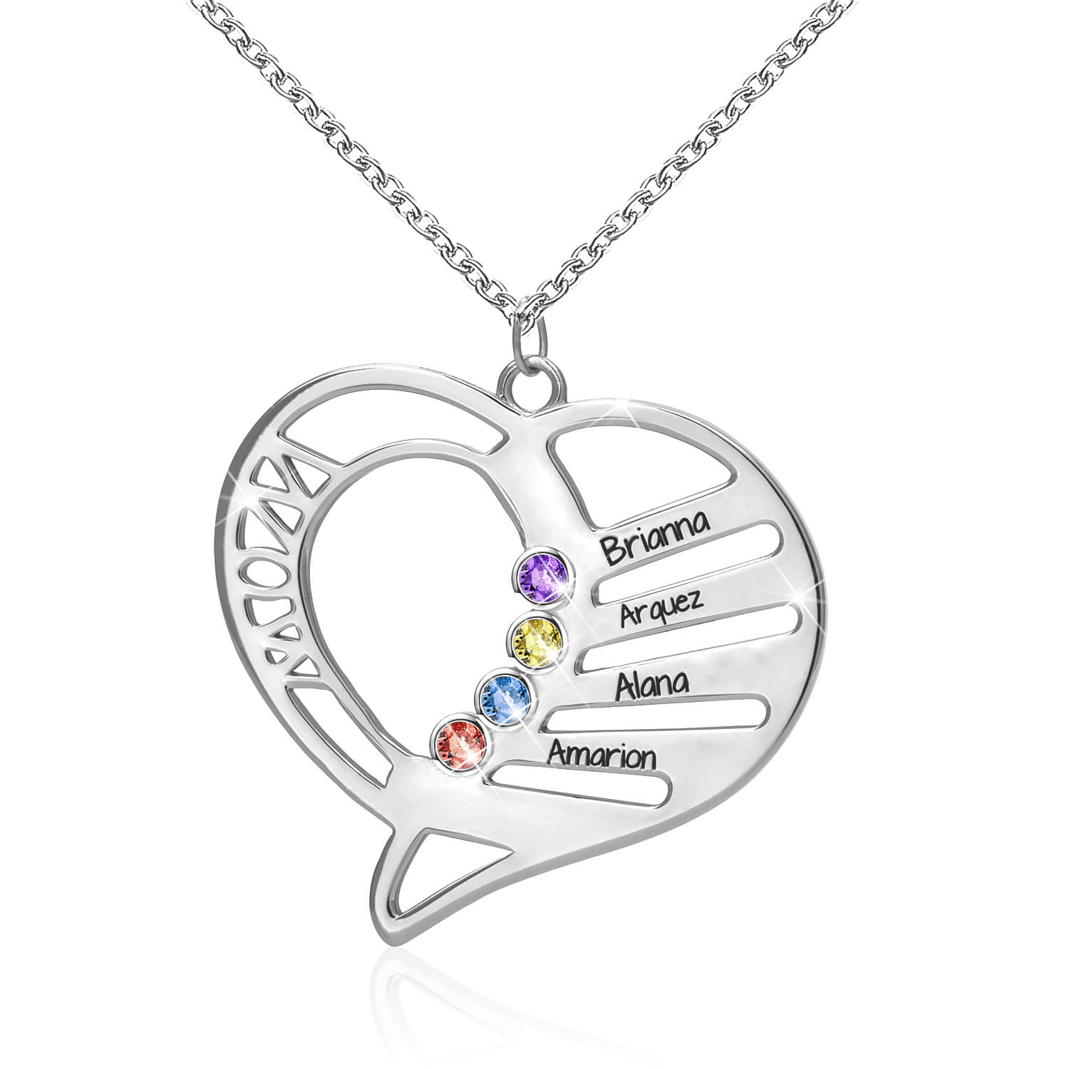 Family Heart Necklace In Gold Plating With Birthstones Mother's Day Gift for Mom Women-silviax