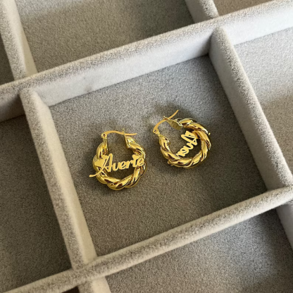 Personalized Custom Gold Plated Nameplate with Hearts Hoop Earrings 30mm Kids Earrings-silviax