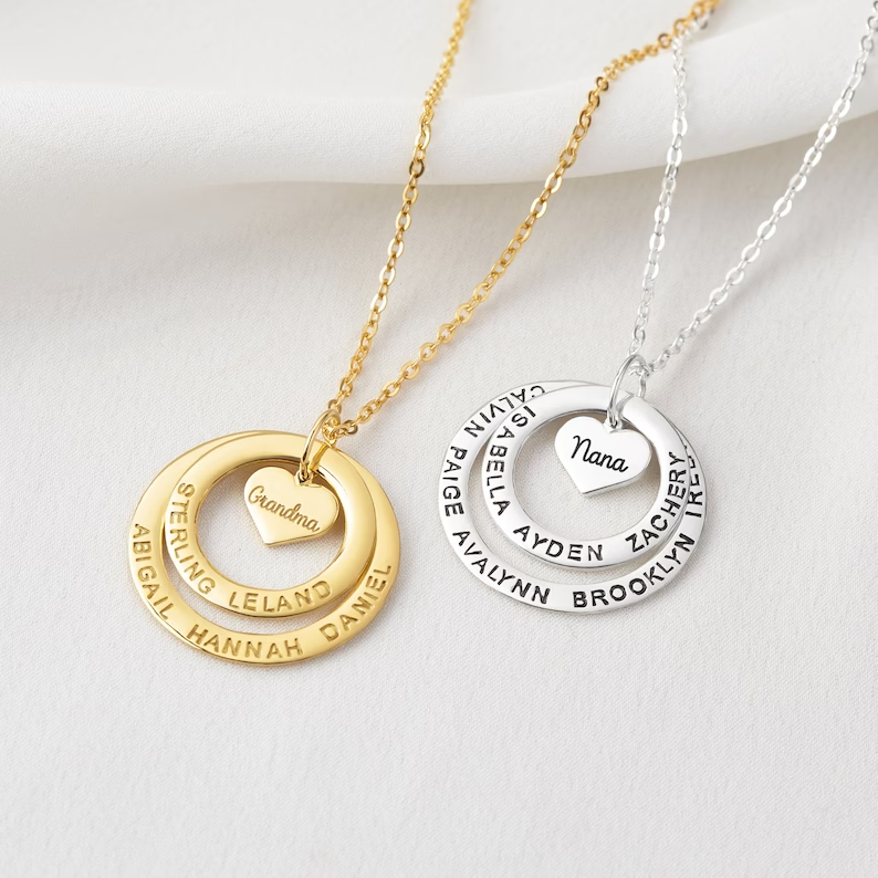 Circular Nameplate Heart Pendant Personalized Custom Gold Plated Name 