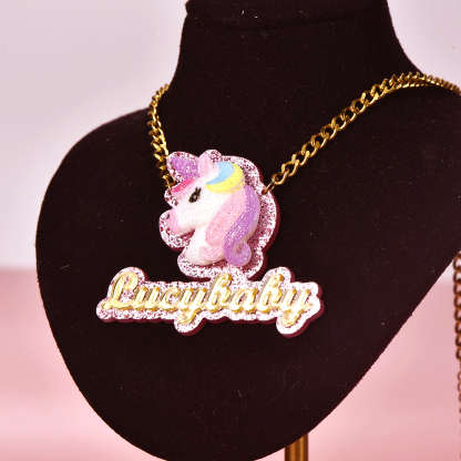 Colorful Acrylic Unicorn Personalized Custom Name Necklace-silviax