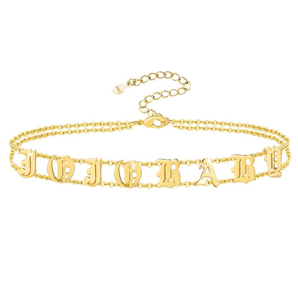 Old English Font Personalized Custom Capital Letter Double Chain Name Anklet-silviax