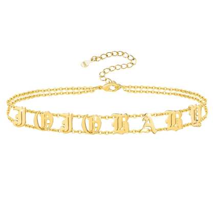 Old English Font Personalized Custom Capital Letter Double Chain Name Anklet-silviax