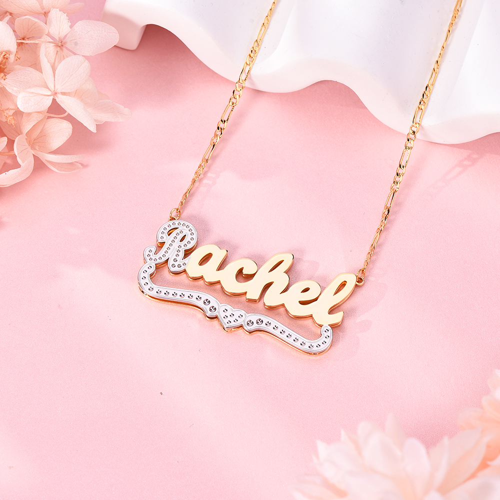 Two Tone Double Layer with Heart Gold Plated Personalized Custom 3D Name Necklace-silviax