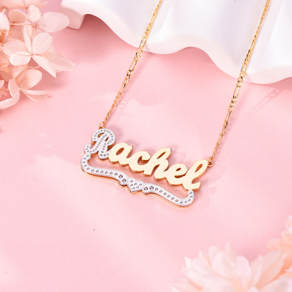 Two Tone Double Layer with Heart Gold Plated Personalized Custom 3D Name Necklace-silviax