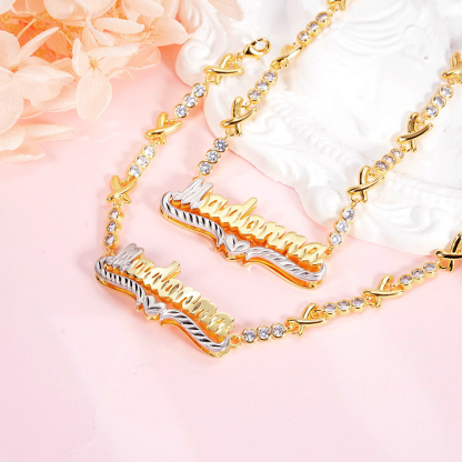 XOXO Chain Two Tone Personalized Custom Set Name Necklace And Bracelet-silviax