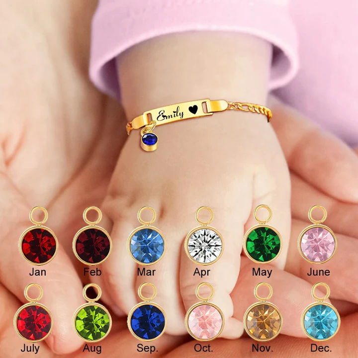 Baby 6mm Custom Engraved Heart Name Bracelet with Birthstone Pendant-silviax
