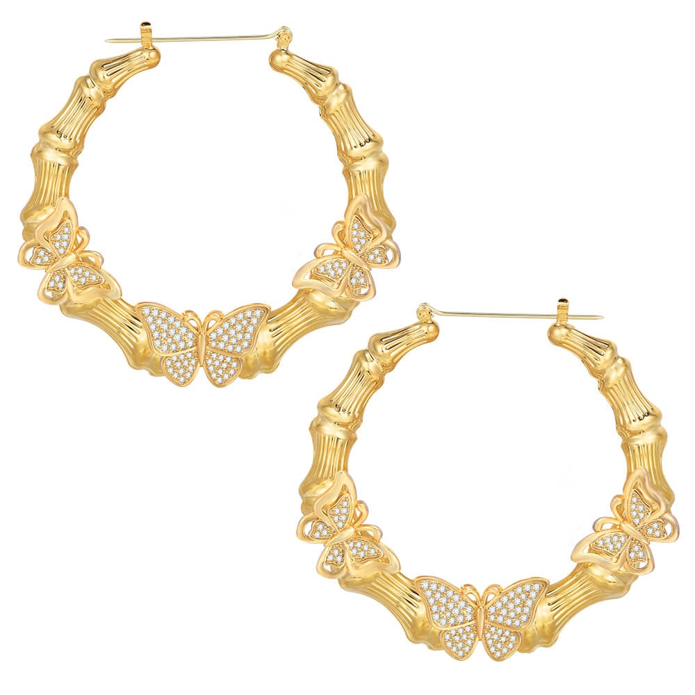 60mm Bamboo Hoop With Butterfly Gold Plated Earrings-silviax