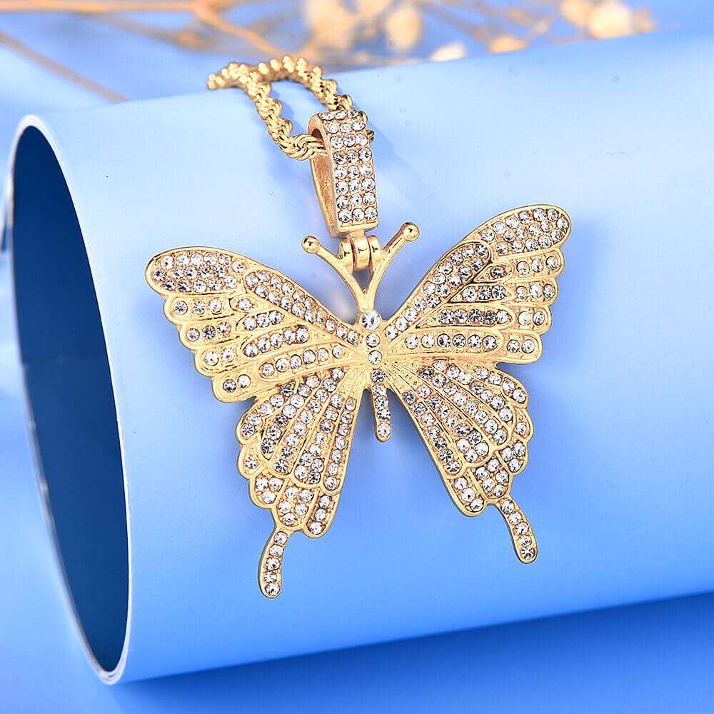 Butterfly Pendant Necklace and Double Layer Two-tone Personalized Name Necklace Set-silviax