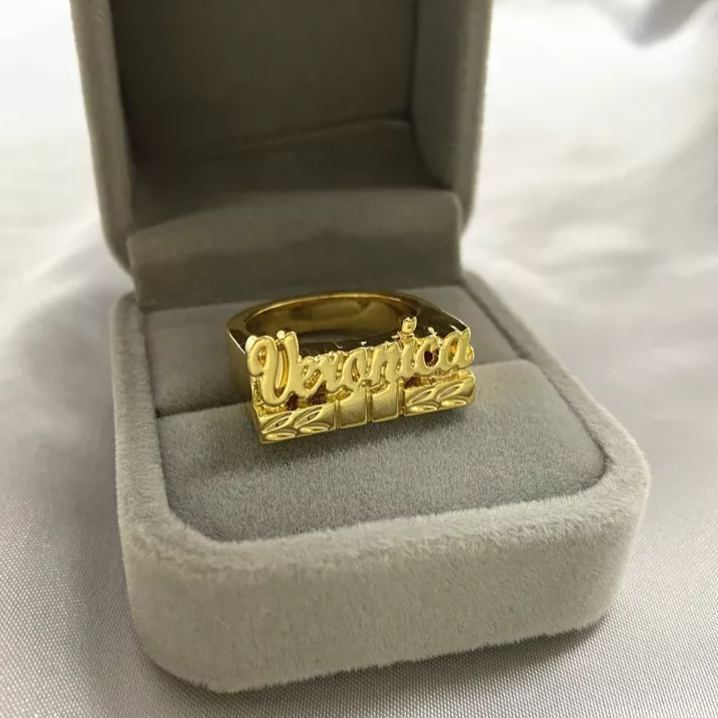 Gold Plated Personalized Custom Engraved 3D Name Ring-silviax