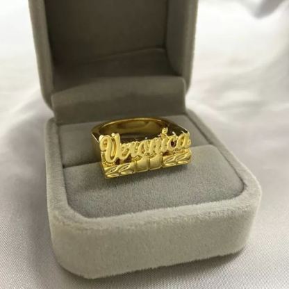 Gold Plated Personalized Custom Engraved 3D Name Ring-silviax