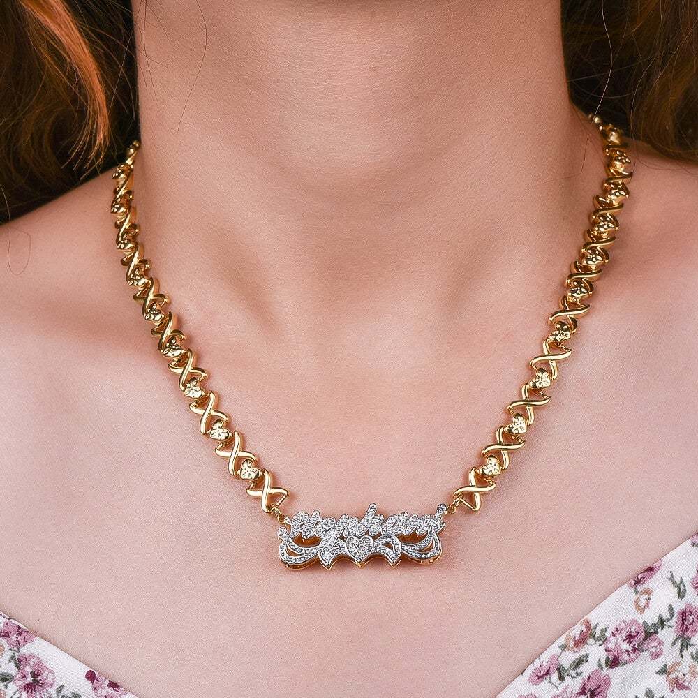 Double Layer Two Tone with Love Heart Gold Plated Personalized Custom 3D Name Necklace-silviax