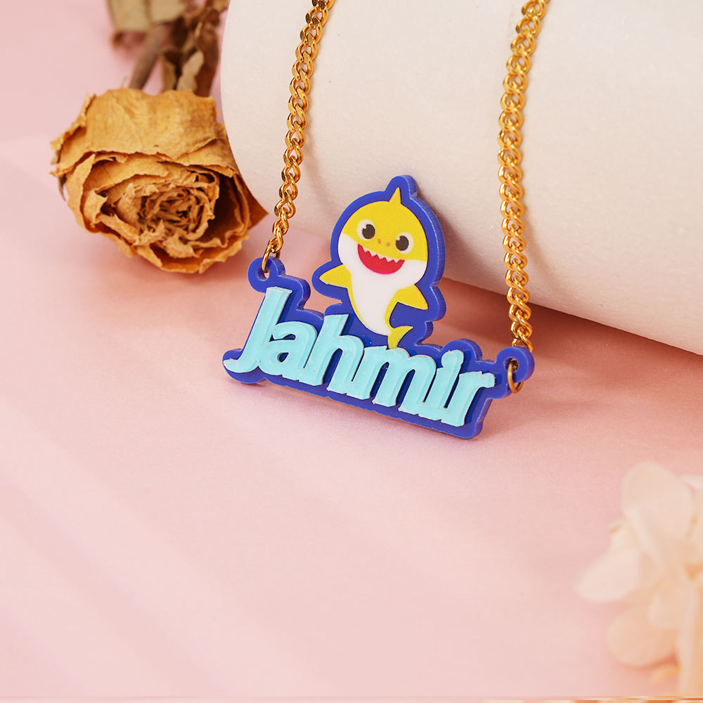 Blue Acrylic Cute Shark Nameplate Personalized Custom Name Necklace-silviax
