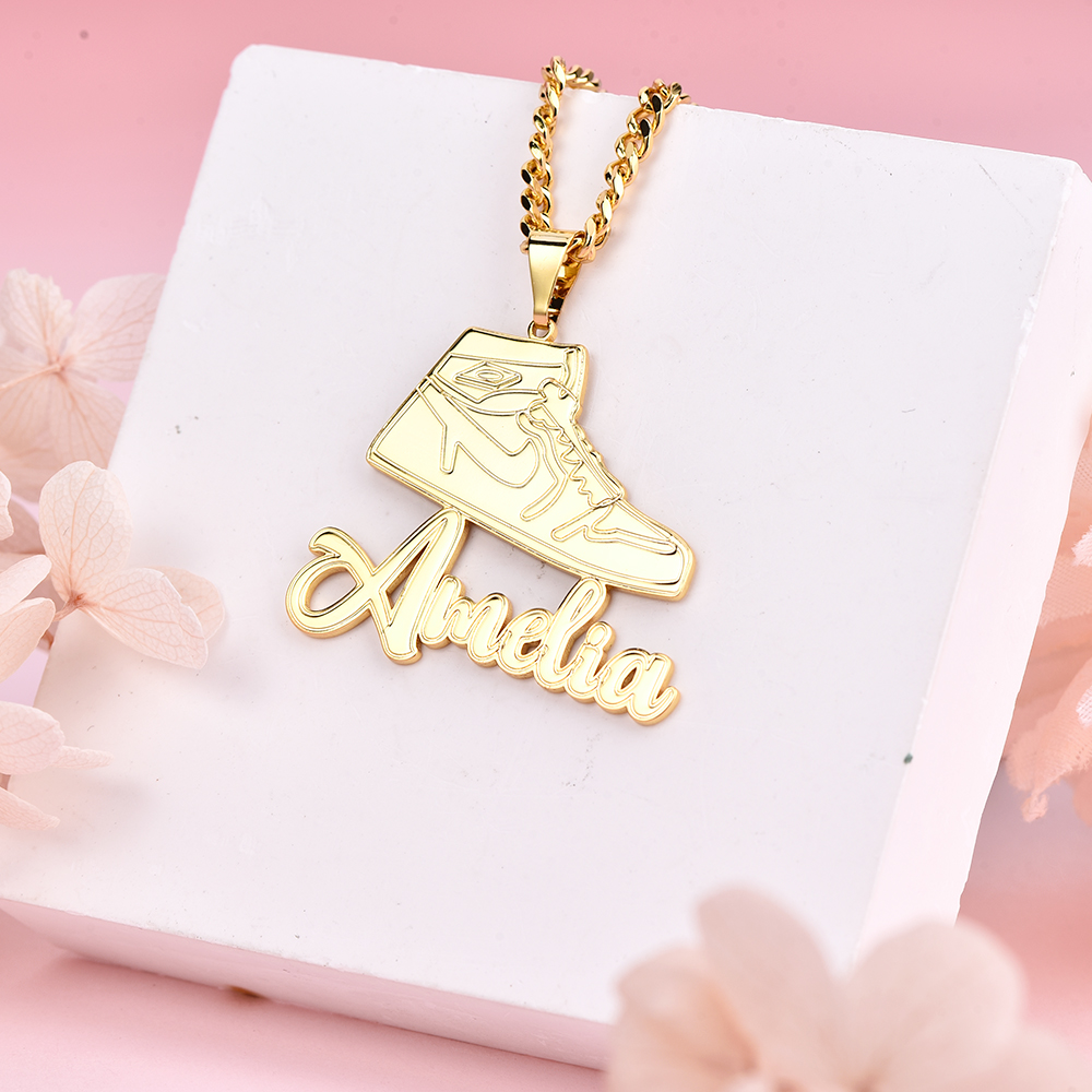 Sneakers Nameplate Pendant Personalized Custom Gold Plated Name Necklace-silviax