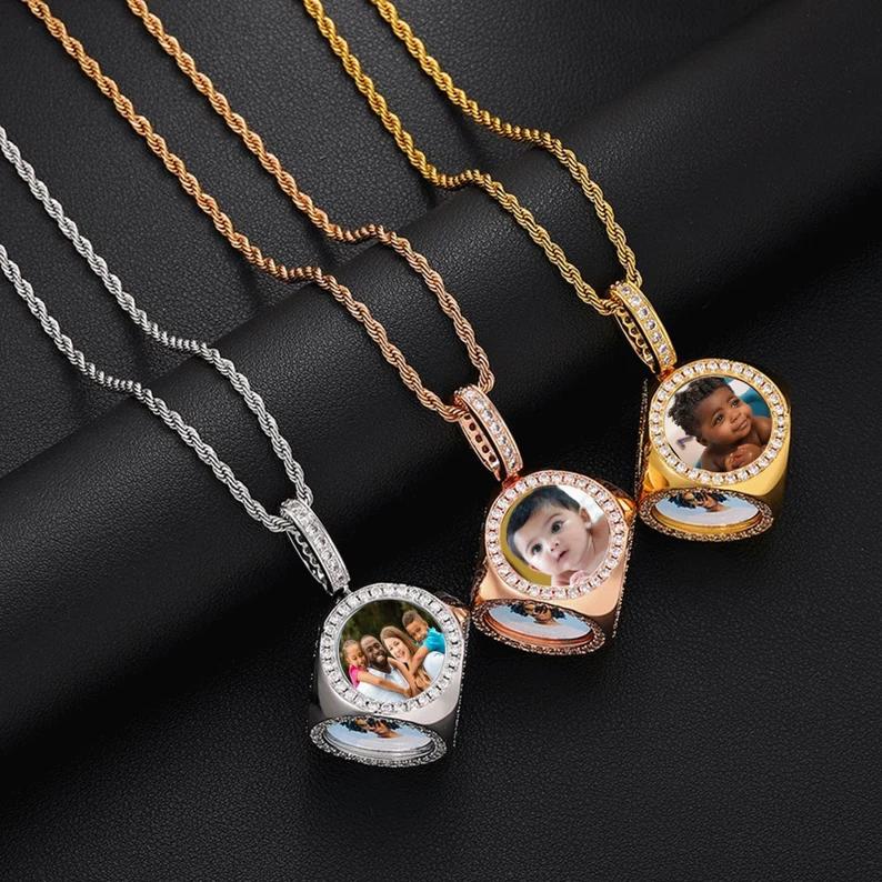 Hip Hop Iced Out Custom Made Cube Photo Memory Pendant Necklace-silviax