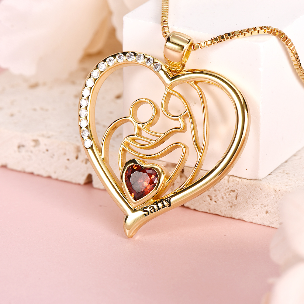 Custom Heart Necklace For Mom with Birthstone Box Chain Mother Gift-silviax