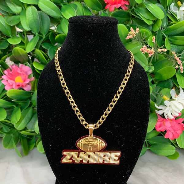 Personalized Gold Plated Acrylic American Football Necklace with Nameplate-silviax