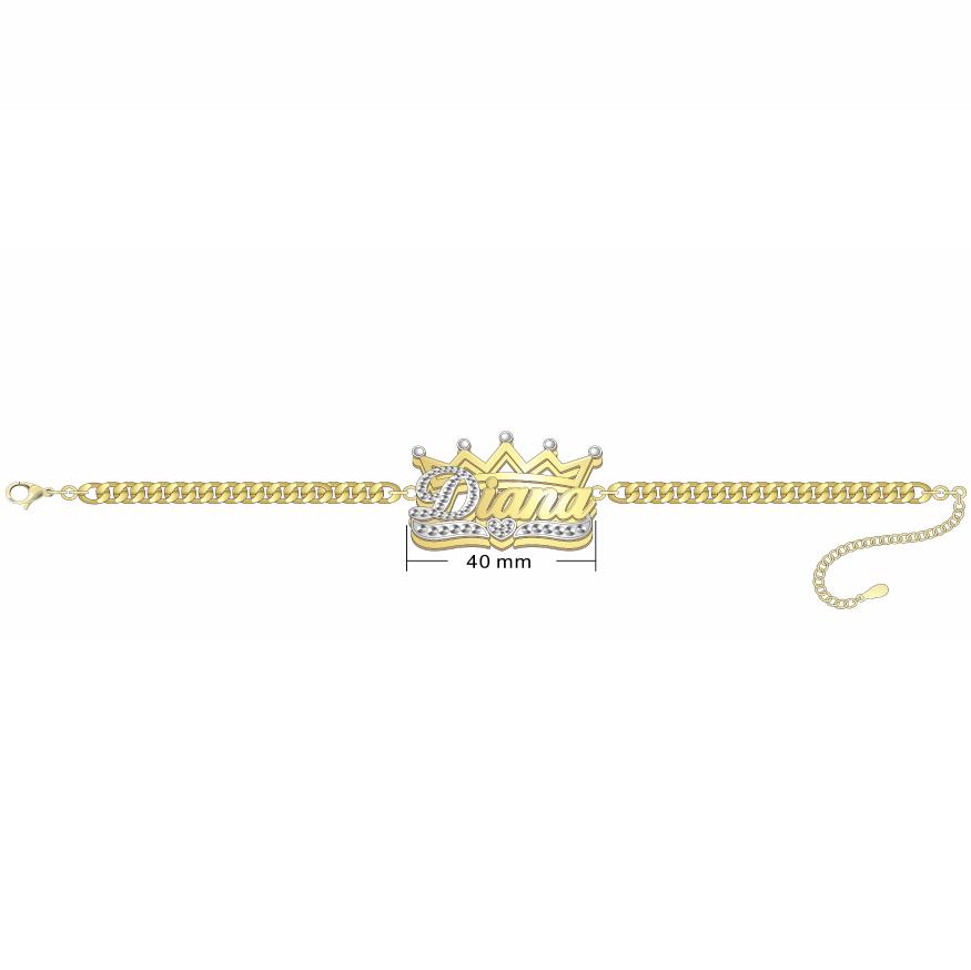 Cuban Chain Double Layer Two Tone Crown Heart Nameplate Personalized C