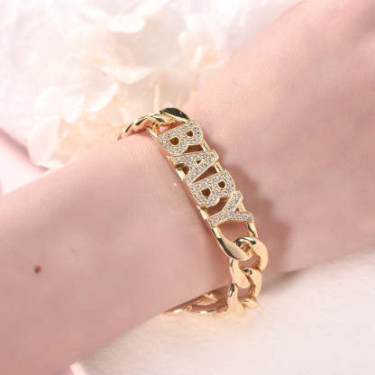 Personalized Name Bracelet Gold Plated With Cuban Chain-silviax